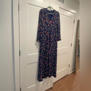 Express Navy Floral Maxi  Long Sleeve Dress